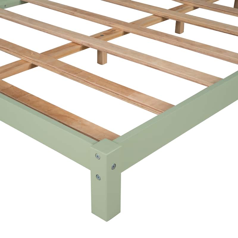 Full Size Wood Platform Bed with House-Shaped Headboard and Sturdy Pine Frame