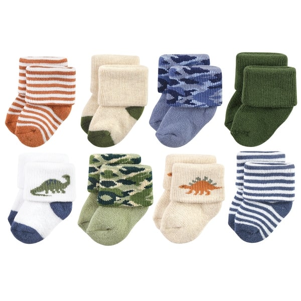 slide 1 of 1, Hudson Baby Infant Boys Cotton Rich Newborn and Terry Socks, Dinosaur Explorer 0-6 Months - Dinosaur Explorer