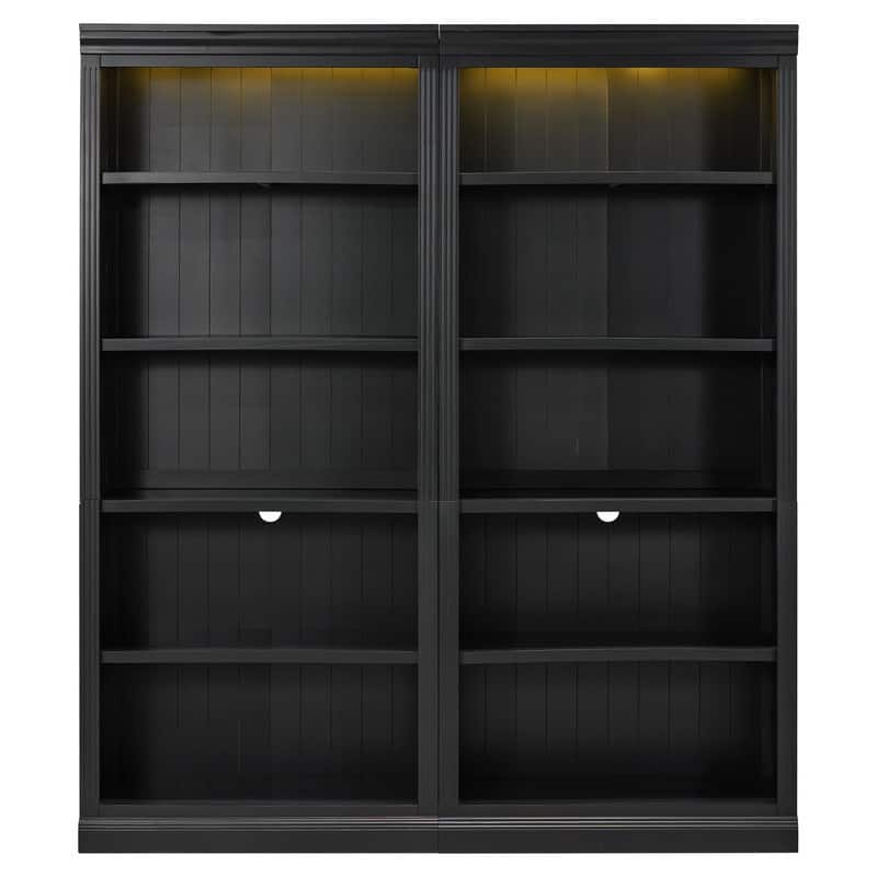 83" Tall Wood Bookcase Suite With Light Strip, Five-Tier Home Decor Bookcase Featuring Adjustable Shelves, Storage Organizer. - Black