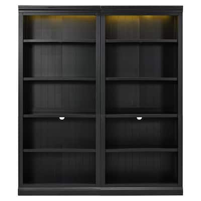 83" Tall Wood Bookcase Suite With Light Strip, Five-Tier Home Decor Bookcase Featuring Adjustable Shelves, Storage Organizer.