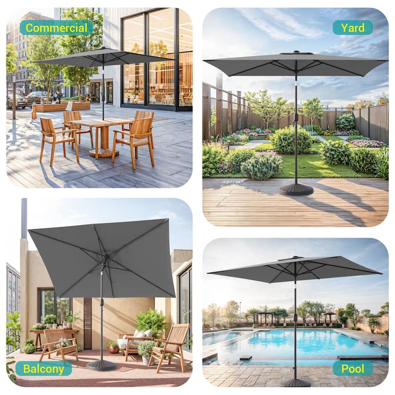 Bonosuki 10 x 6.5ft LED Patio Rectangular Umbrella Outdoor Market Umbrella Aluminium/Steel with Tilt and Crank