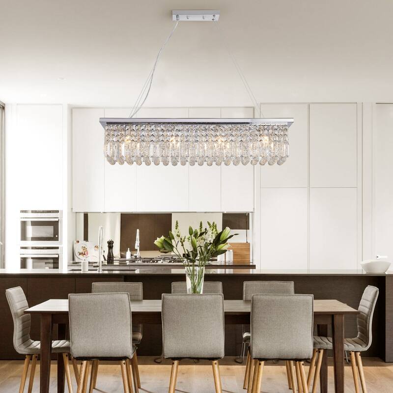 Modern Rectangular Crystal Chandelier 8-Light Pendant Lights for Dining Room (Bulbs Not Included)