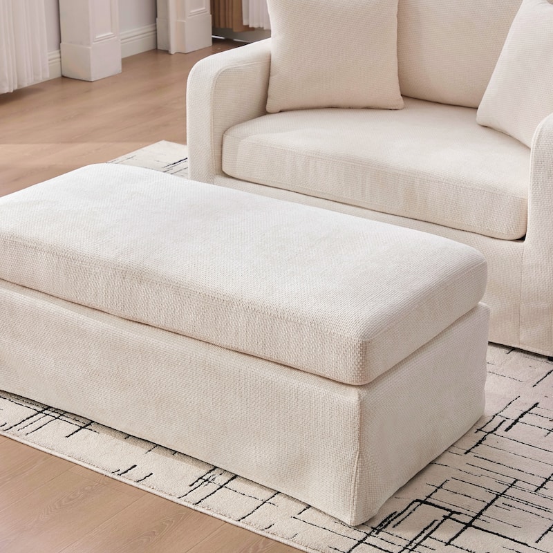 Morden Accent Chair with Ottoman, Chenille Living Room Side Chair, Single Sofa Armchair with Bolster Pillows