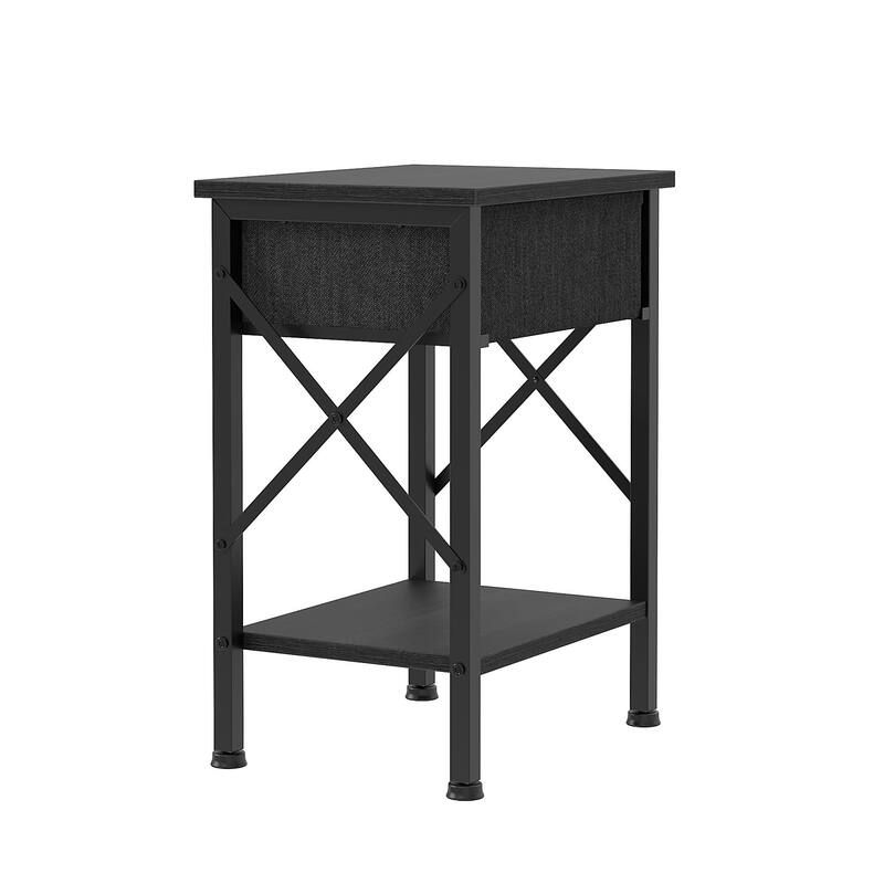 VECELO X Frame Nightstand with Removable Fabric Drawer Easy to Clean Nightstand Multifunctional End Table with Open Shelf