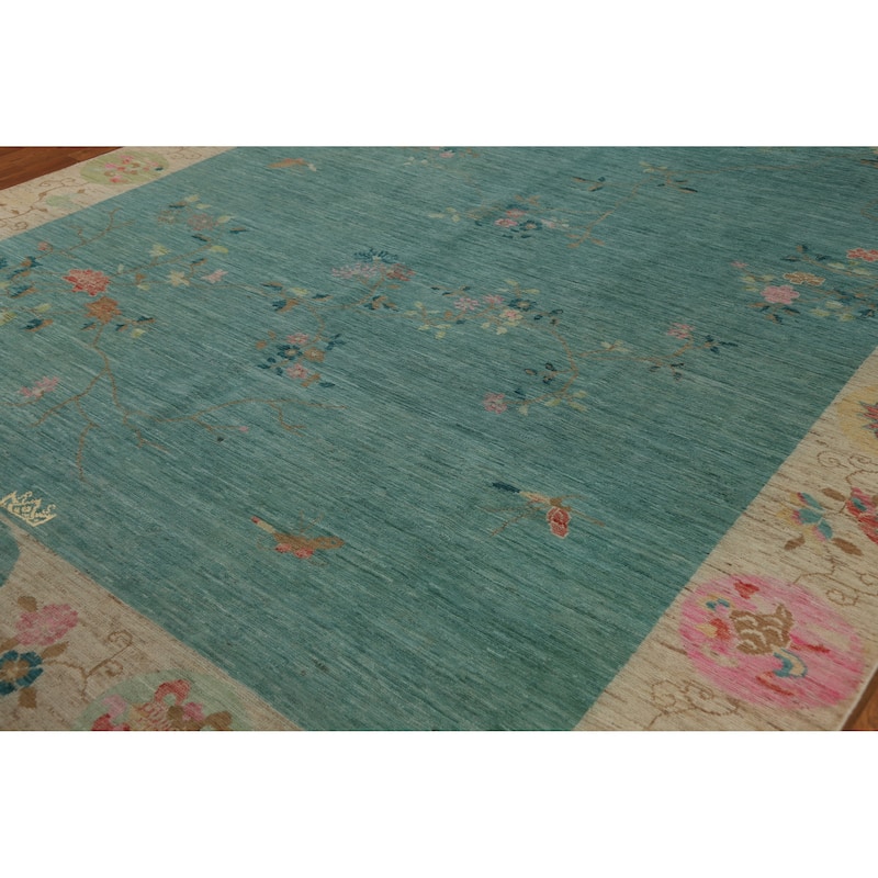 Vegetable Dye Art Deco Turkish Area Rug Handmade Wool Carpet - 9'1" x 11'10"