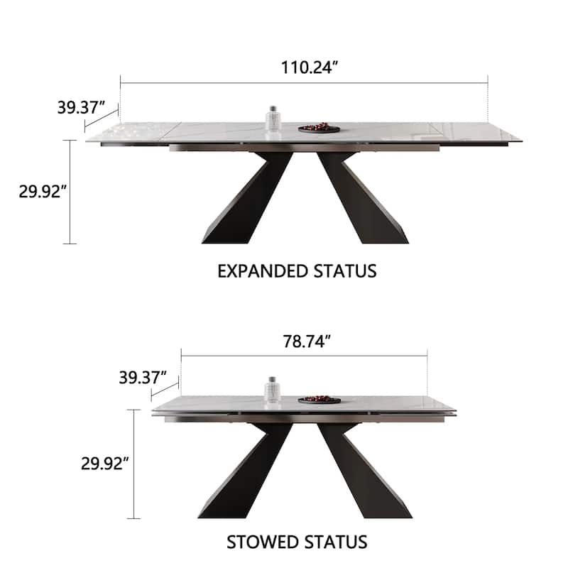 Extendable Rectangular Sintered Stone Double Pedestal Dining Table