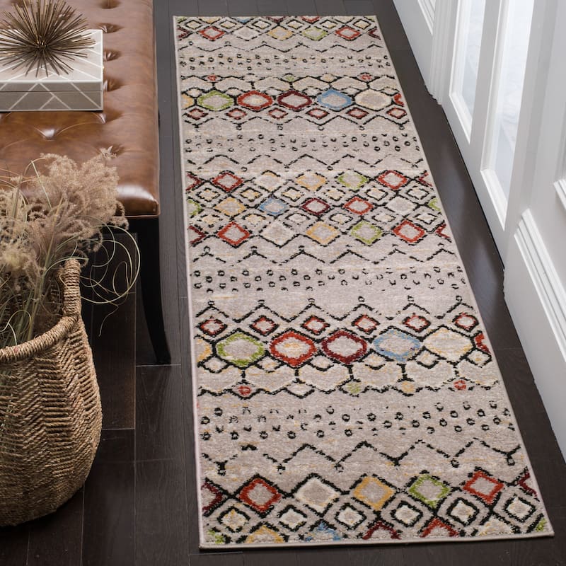 SAFAVIEH Amsterdam Bridget Moroccan Boho Rug - 2'3" x 6' Runner - Light Grey/Multi - Runner