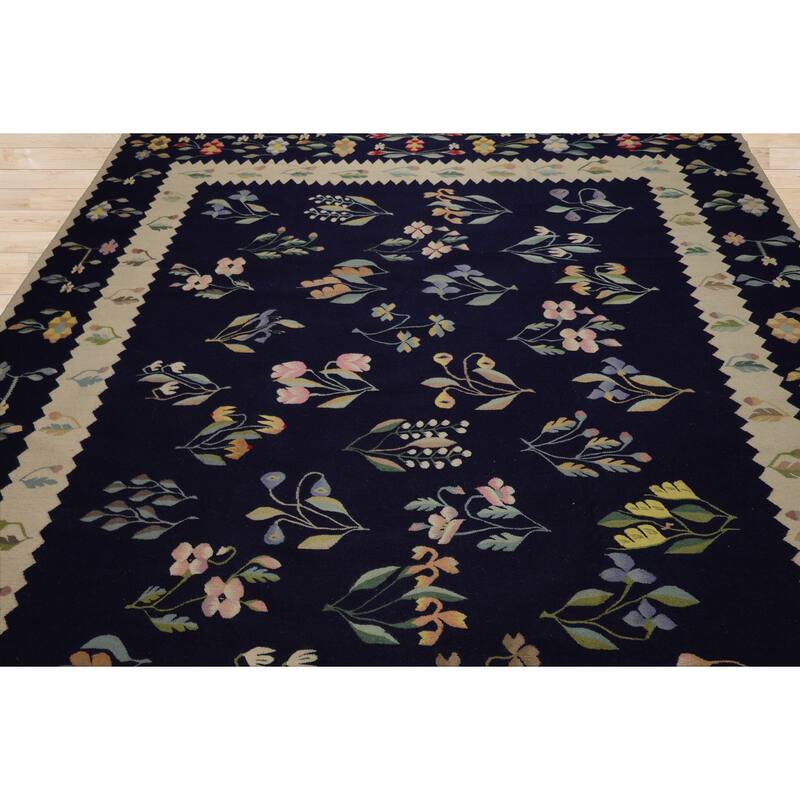 8'5''x10'5'' Hand Woven Wool Navy Kilim Traditional Flatwoven Rug - 8' 5'' x 10' 5''