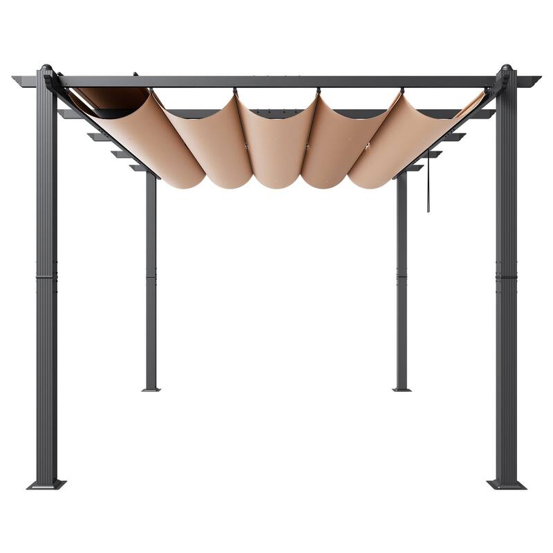 10 x 13 Feet Aluminum Outdoor Retractable Pergola with Sun Shade Adjustable Retractable Canopy