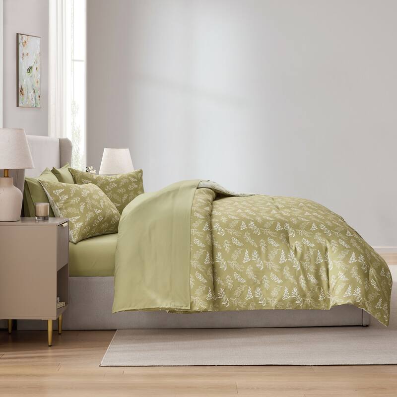 Empyrean 7 Pc Botanical Comforter Set with Sheets, Soft Breathable Lightweight Bedding Bag