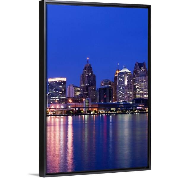 Shop Michigan Detroit City Skyline Along Detroit River From Windsor Ontario Black Float Frame Canvas Art On Sale Overstock 25531257