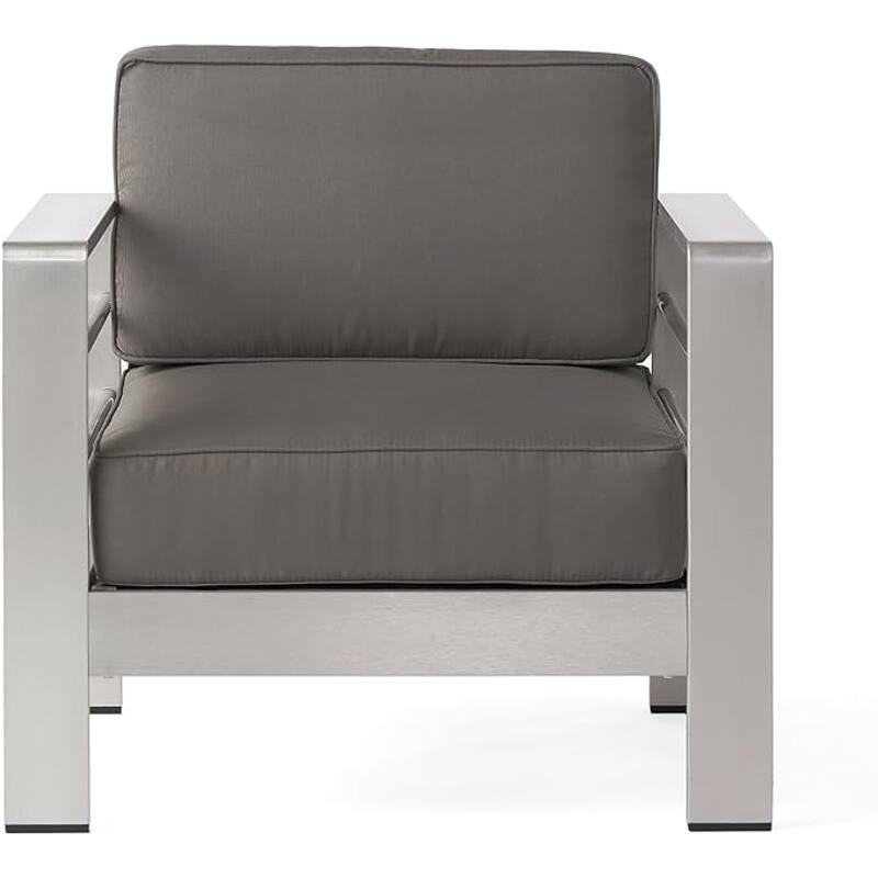 Roomfitters Cape Coral Outdoor Aluminum Club Chairs with High Density Foam Cushions, Silver and Grey