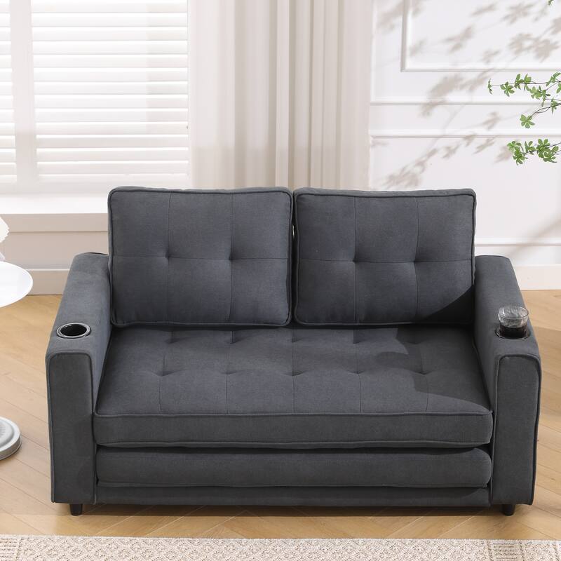 3-in-1 Upholstered Futon Sofa Convertible Sofa bed,Foldable Tufted Loveseat with Pull Out Sleeper Couch Bed