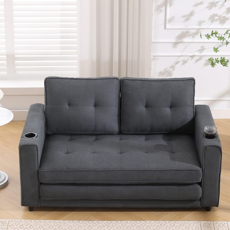 Foldable Tufted Loveseat with Pull Out Bed and Side Pockets