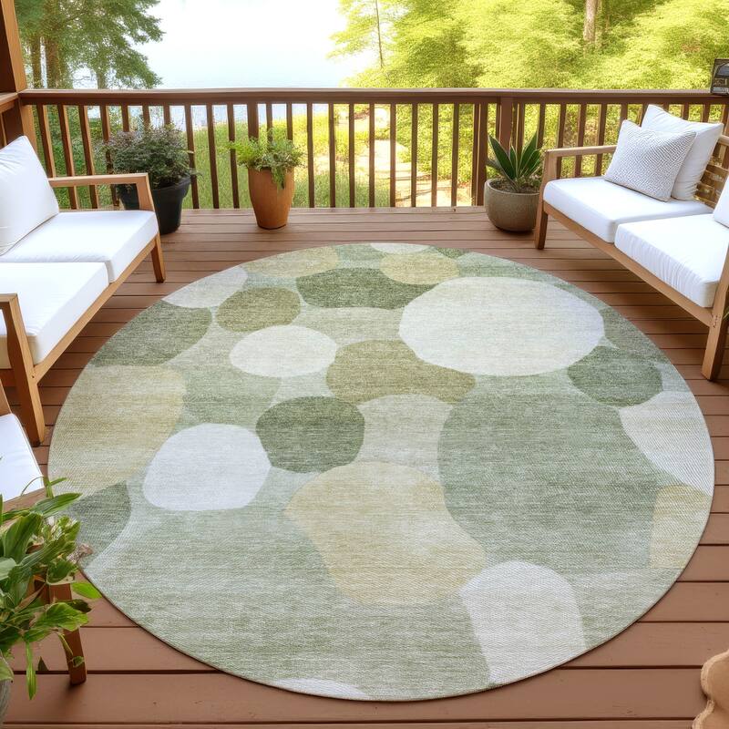 Machine Washable Indoor/ Outdoor Modern Circy Chantille Rug - Sage - 8' x 8'