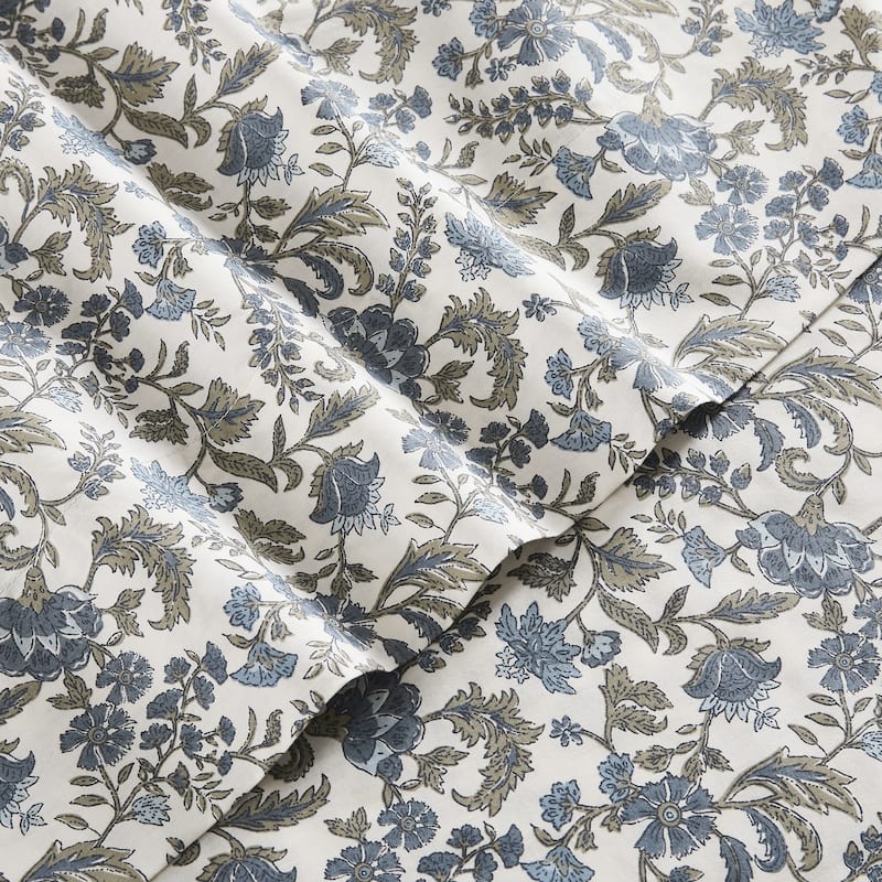 Lush Decor Lillian Block Print Blue Cotton Sheet Set