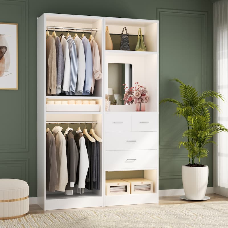 Cimly Set of 2 Free-standing Closet System with Drawers and Hanging Rods for Reach-in/ Walk-in Closet - White