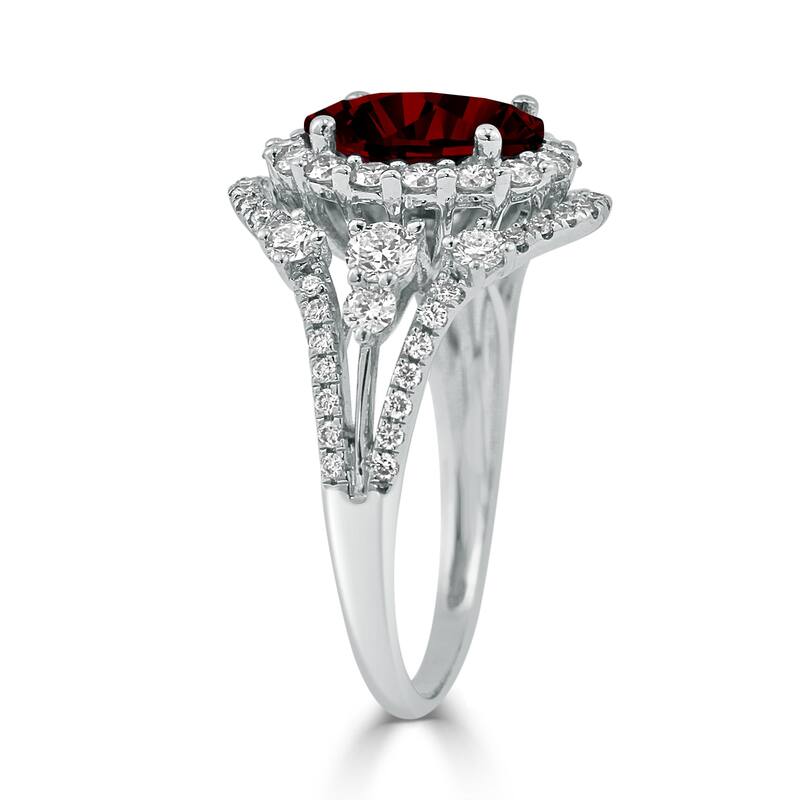 Auriya Vintage 2 7/8ct Oval Red Garnet and Halo Diamond Ring 1 1/5ctw 18K Gold