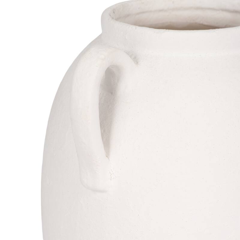 Neutral Ceramic Textured Amphora Jug with Handles Vase - White