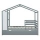 preview thumbnail 33 of 41, Twin Size Solid Wood House Bed with Trundle, Fence and Writing Board for Kids, Boys and Girls, Bedroom