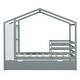 preview thumbnail 6 of 13, Twin Size Wood House Bed Frame with Trundle, Fence and Writing Board, Gray
