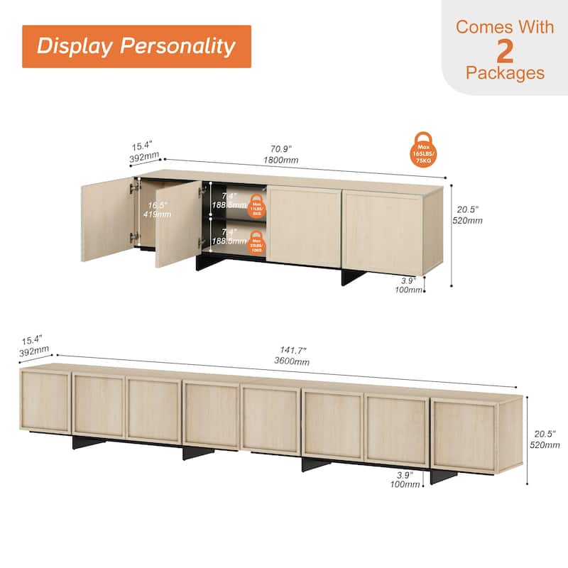 WAMPAT TV Stand with T-Shaped Legs, Modern Entertainment Center with 4 Storage Cabinets, Media Console TV Table for Living Room