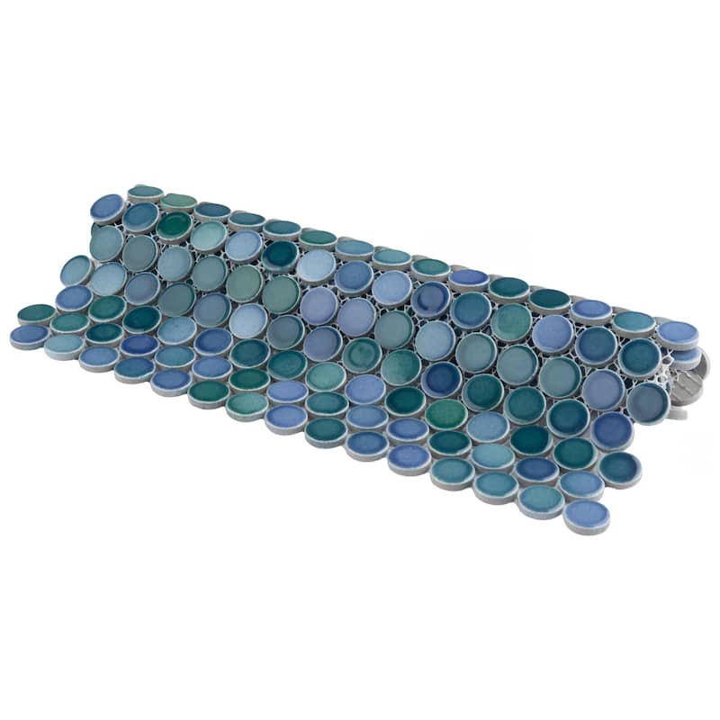 Merola Tile Hudson Penny Round Aquamarine 11-7/8" x 12-5/8" Porcelain Floor and Wall Tile