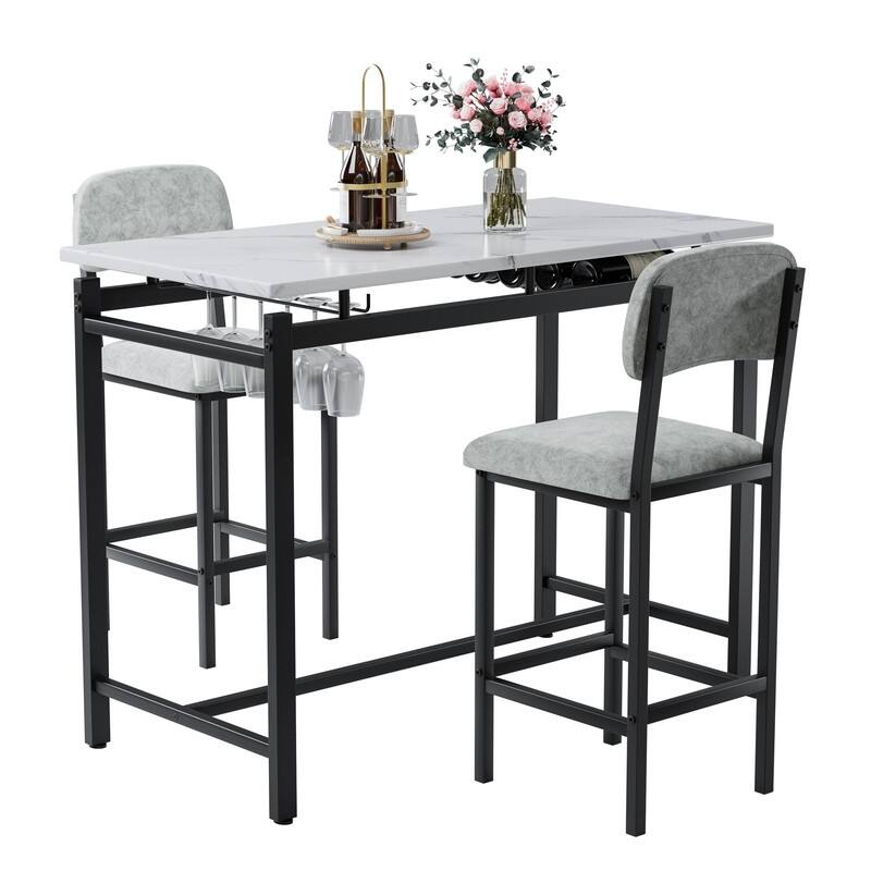 Mieres 3 Piece Dining Room Table Set, Dining Table Set for 2, Kitchen Table Set with 2 Upholstered Chairs