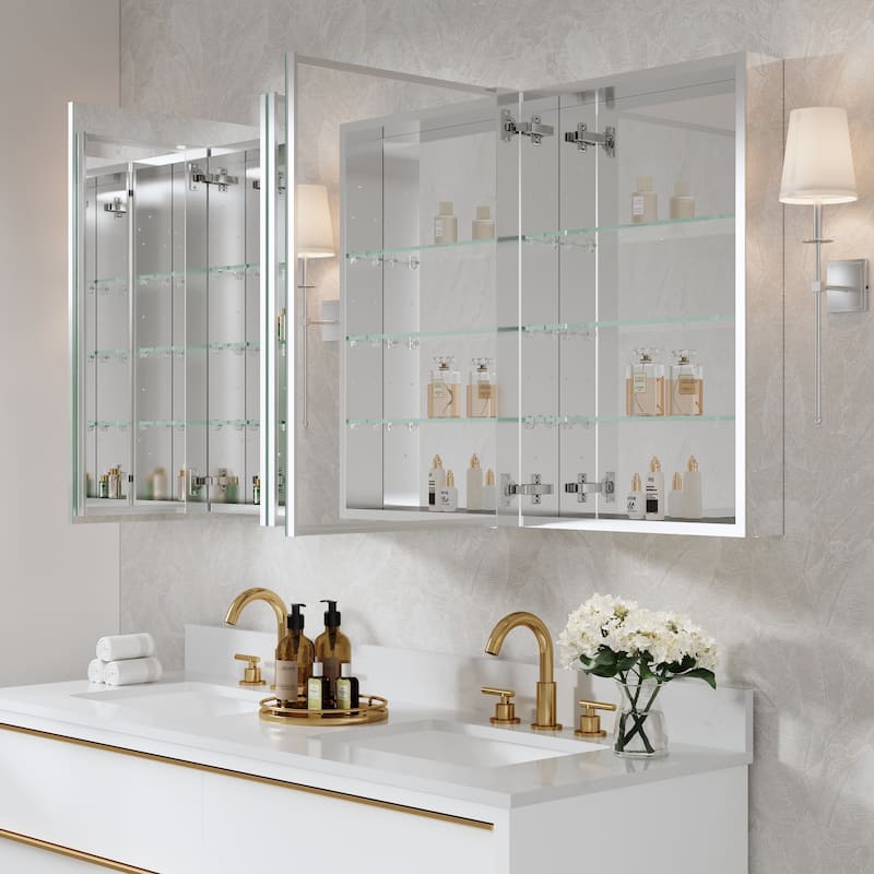 30'H Bathroom Recessed or Surface Wall Mount Medicine Cabinet With Adjustable Glass Shelves