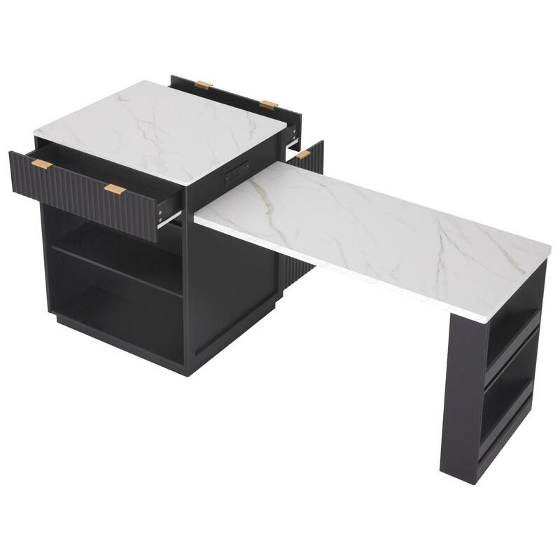 82.6" Fluted Kitchen Island with Extendable Dining Table and Power Outlet for Modern Kitchen Spaces