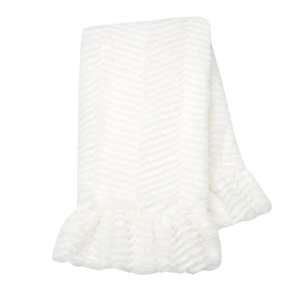 slide 2 of 5, Lambs & Ivy Signature White Ruffled Lux Minky/Jersey Chevron Baby Blanket