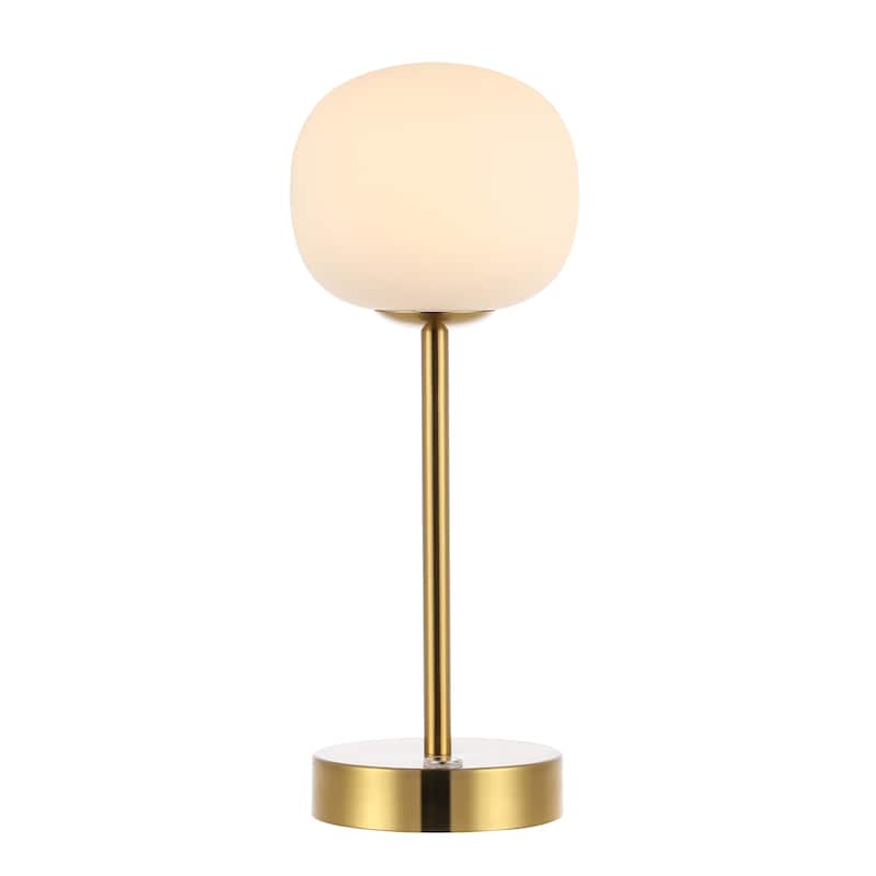 Xavier 12.25" Modern Minimalist Iron Wireless Rechargeable Integrated LED Table Lamp, Nickel/White by JONATHAN Y - Brass Gold