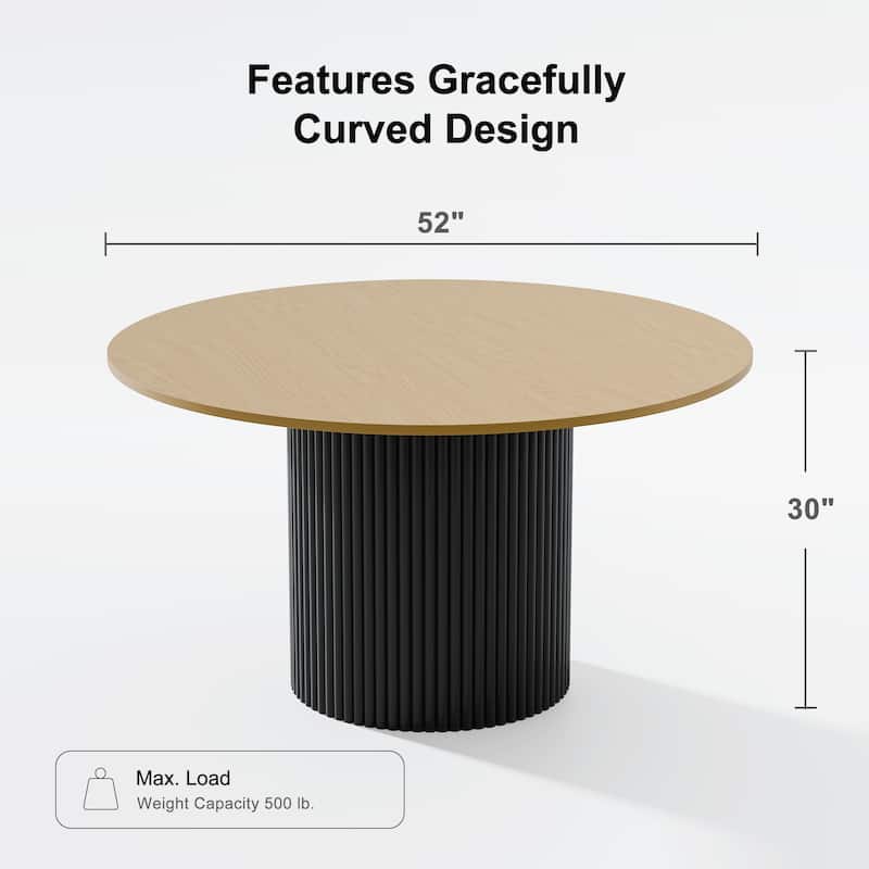 Solid Wood Round Dining Table Kitchen Table with Tabletop & Concave Cylinder Legs for Living/Dining Room Coffee Office