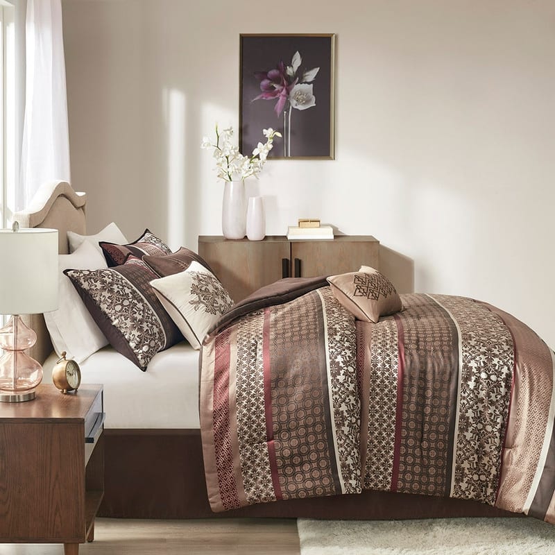 7-Piece Jacquard Comforter Set - Elegant Traditional Bedding Ensemble