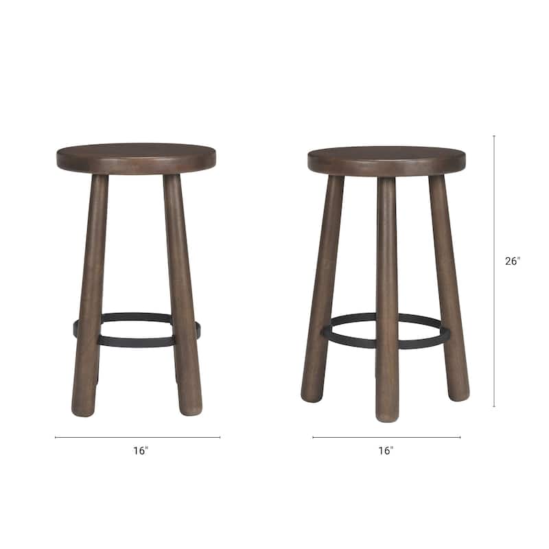 Weldon Dark Brown Wood w/ Matte Black Metal Counter Stool - 16.0L x 16.0W x 26.0H