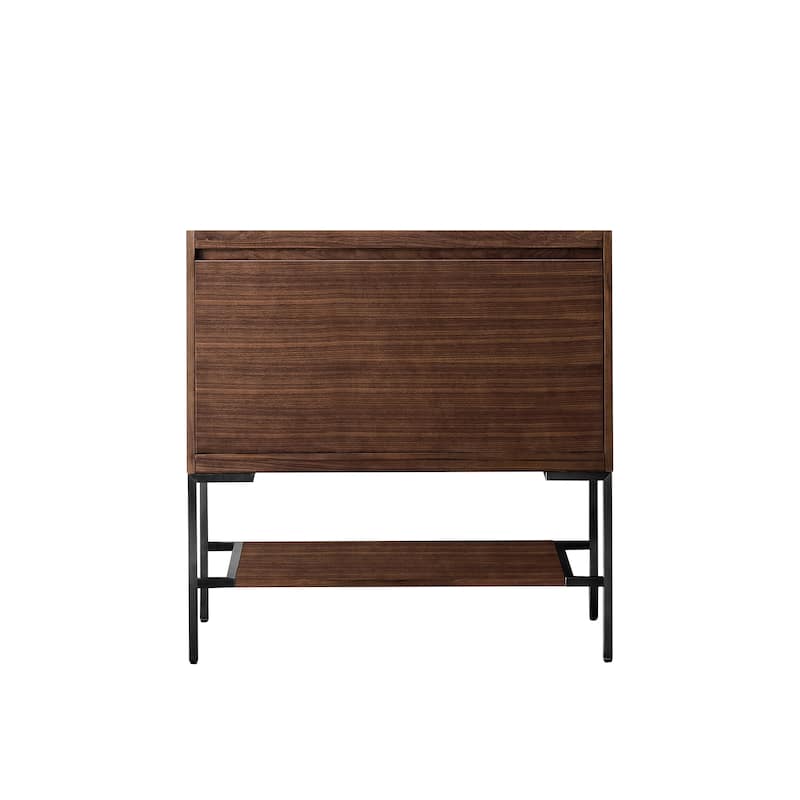 James Martin Vanities Mantova 35.4" Single Vanity Cabinet, Mid-Century Walnut - Matte Black Base, No Top