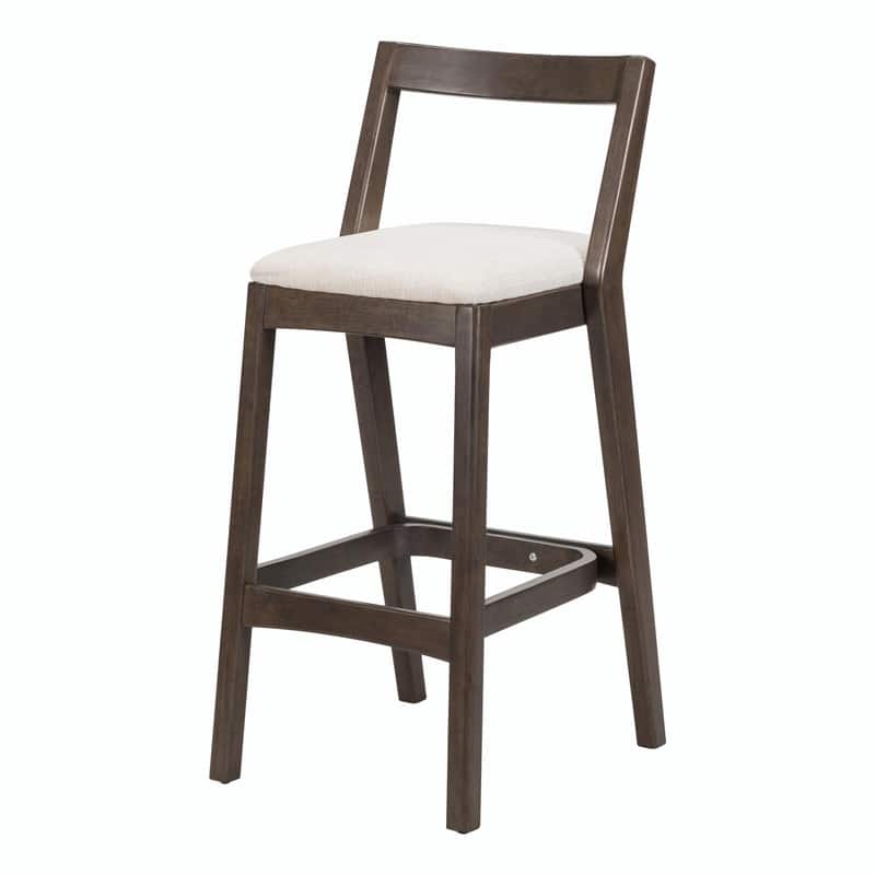 Jasper Indoor Rubberwood Bar Stools with Beige Upholstery and Dark Brown Finish, Set of 2
