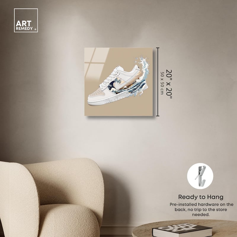 Great Wave Sneaker Splash Acrylic by Art Remedy, Ready to Hang