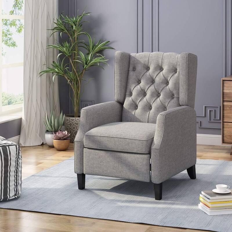 Modern Fabric Recliner with Wingback Design and Tufted Upholstery by Christopher Knight Home