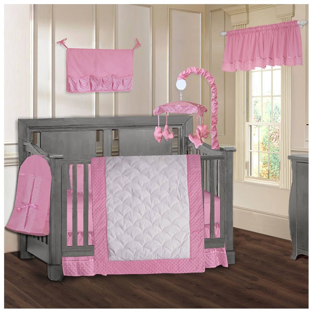 BabyFad Minky Pink 9 piece Girls' Baby Crib Bedding Set