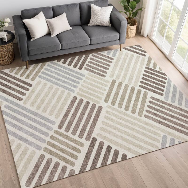 Machine Washable Indoor/ Outdoor Modern Weave Chantille Rug