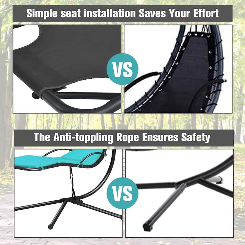 Patio Hanging Hammock Chaise Lounge Chair with Canopy Cushion for Outdoors - 47'' x 70'' x 82'' (L x W x H)
