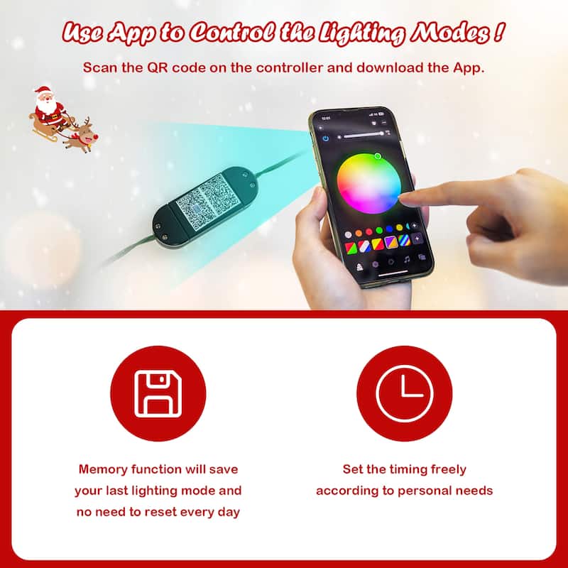 Gymax 6/7/8 FT Pre-lit Artificial Christmas Tree w/ APP Control & 15