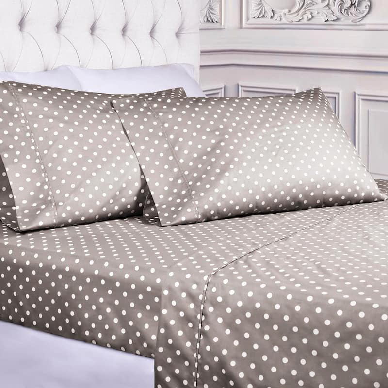 Superior Thread Count 600TC Cotton Blend Polka Dot Bed Sheet Set - Twin XL - Light Grey
