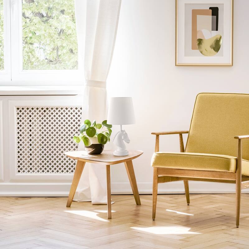 17.25 in. White Finish Table Lamp with White Shade, Desk Lamp for Writing and Computer Desks