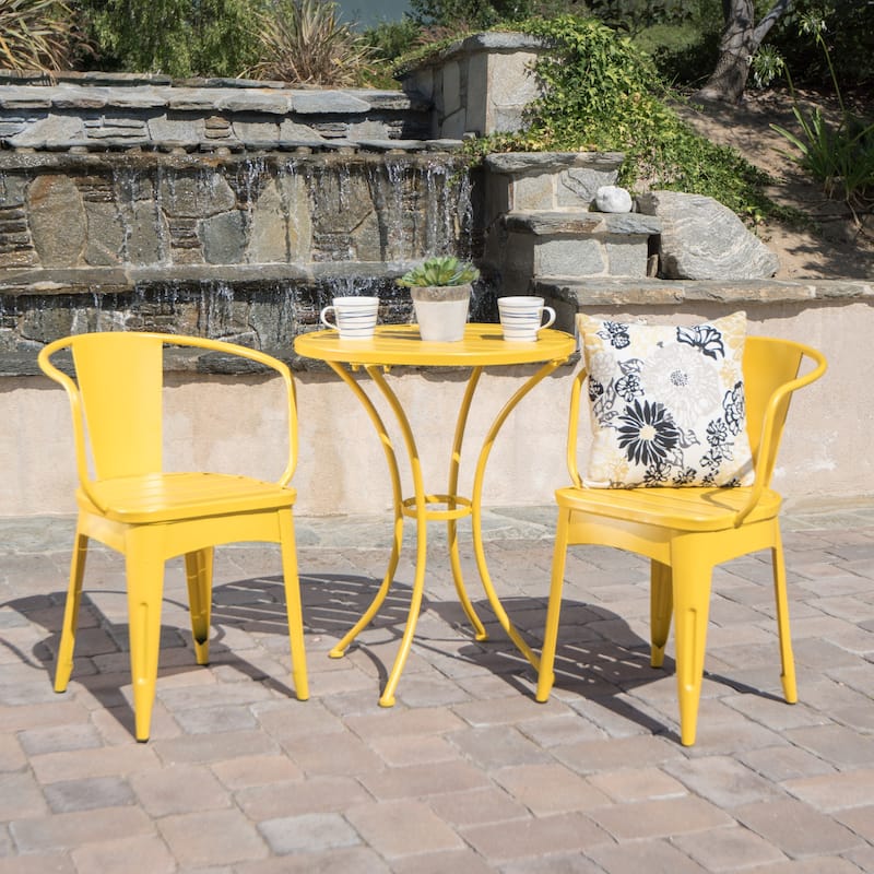 Roomfitters 3-Piece Metal Bistro Set, Outdoor Patio Table and Chairs for Garden, Balcony or Deck - Yellow