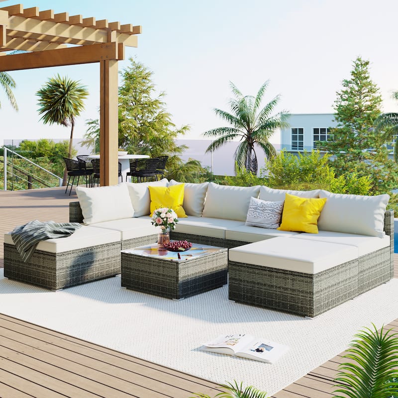 8-Pieces Patio Conversation Sofa Set with Table