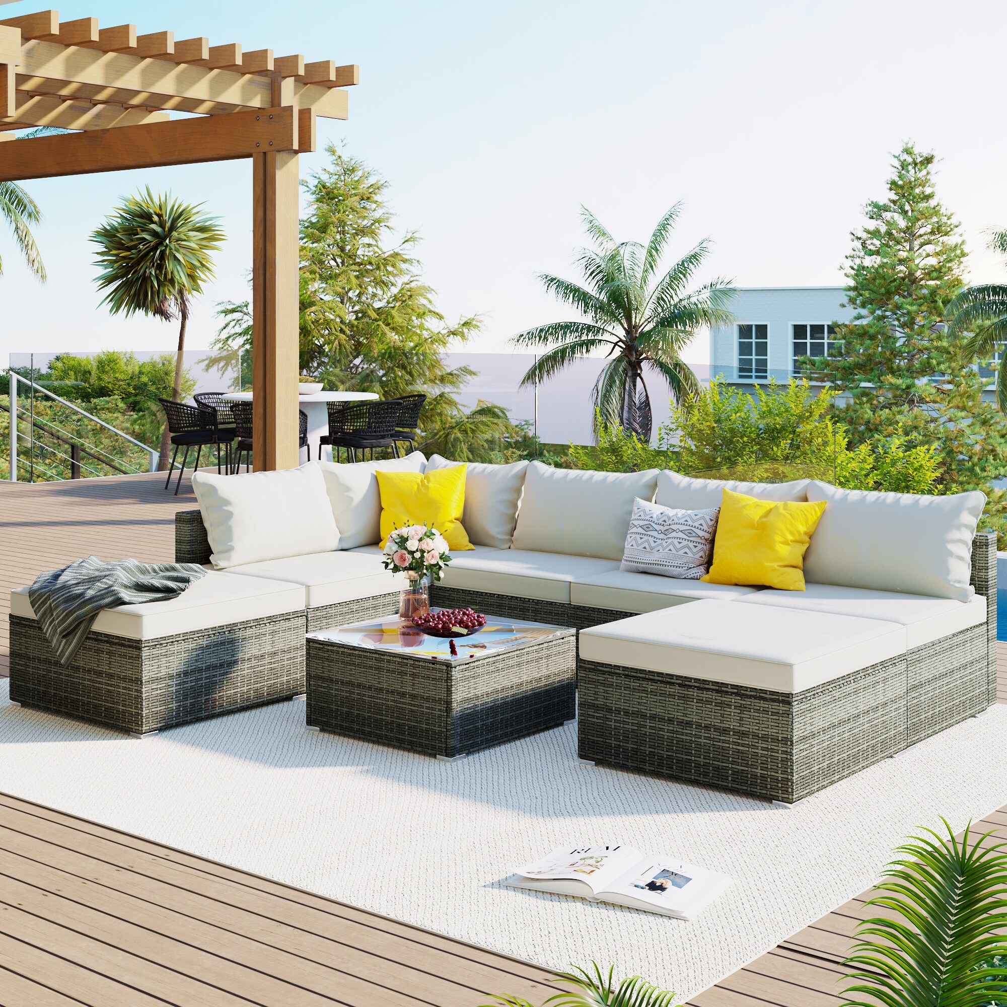 8 pieces Outdoor Patio Furniture Sets Garden Conversation Wicker