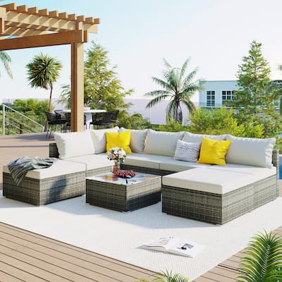 Roomfitters 8-Pieces Outdoor Patio Furniture Sets, Garden Conversation Wicker Sofa Set