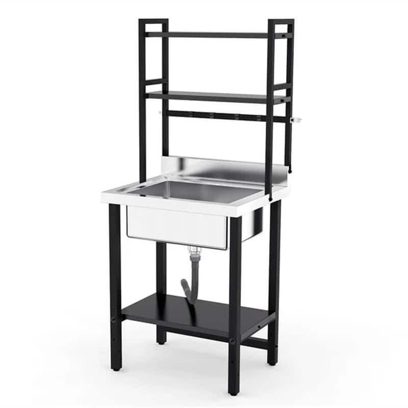 ingle Bowl 304 Stainless Steel Sink Restaurant Kitchen with Shelves - Black